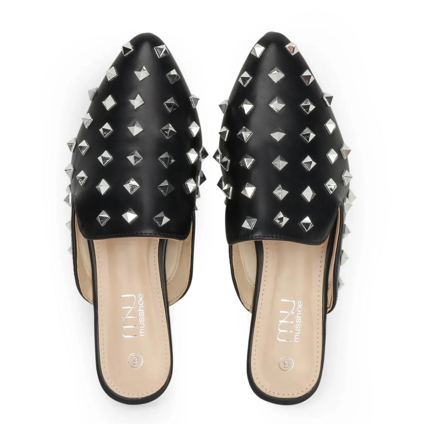 Riveted Slippers Women'S Shoes Leather Square Heel Low-Heel Slippers Casual Shoes Flat Shoes Loafers Footwear