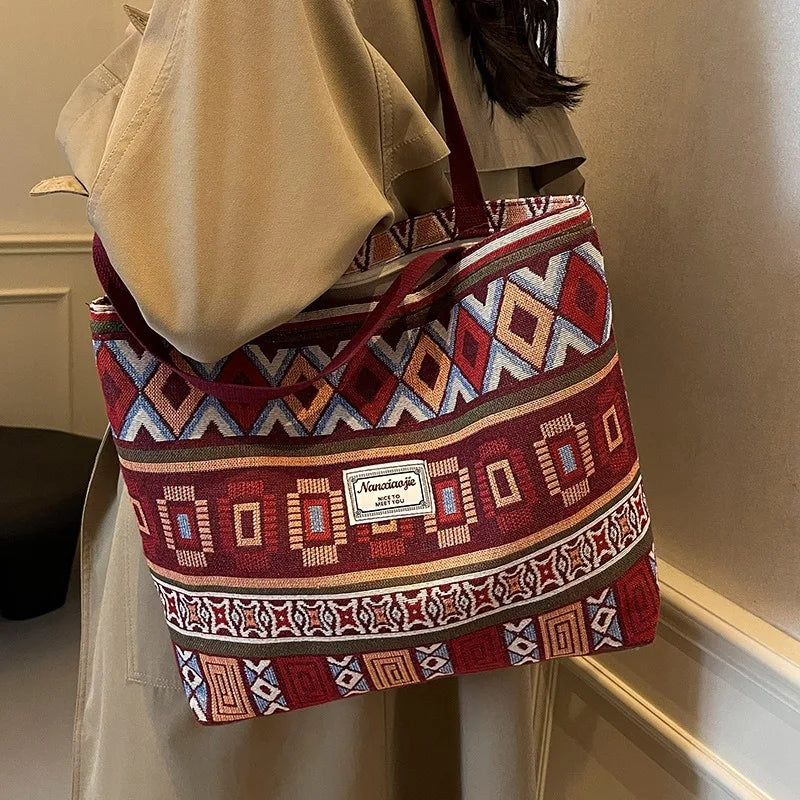 Large-Capacity Canvas Women'S Tote Bag Retro Versatile Single-Shoulder Commuting Mommy Handbag Designer Bucket Bag 2025