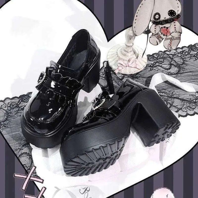 Sweet Heart-Shaped Buckle Lolita High Heels Pump Shoes for Women2026Pu Leather Waterproof Platform Mary Janes Shoes