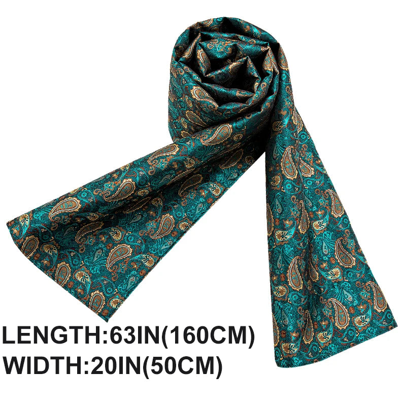 New Fashion Men Scarf Green Jacquard Paisley Silk Scarf Autumn Winter Casual Business Suit Shirt Scarf 160*50Cm