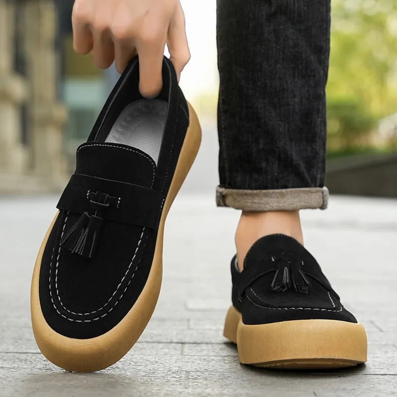 Men'S Casual Shoes Platform Loafers Luxury British Style Suede Male Sneakers Slip on Driving Shoes Trend Shallow Men Shoes 2025