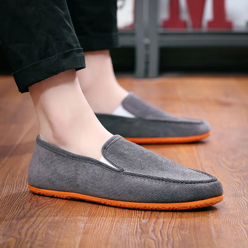 Man'S Big Size Loafers Shoes Flats Slippers Fabric Slip-On Men Driving Shoes Fashion Summer Style Soft Male Moccasins