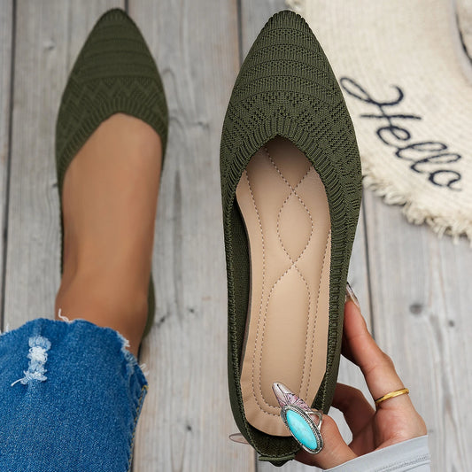 A Pair of Breathable Knitted Flat Shoes, Pointed-Toe Single Shoes with Elegance That Won'T Tire Your Feet for Shopping and Outin