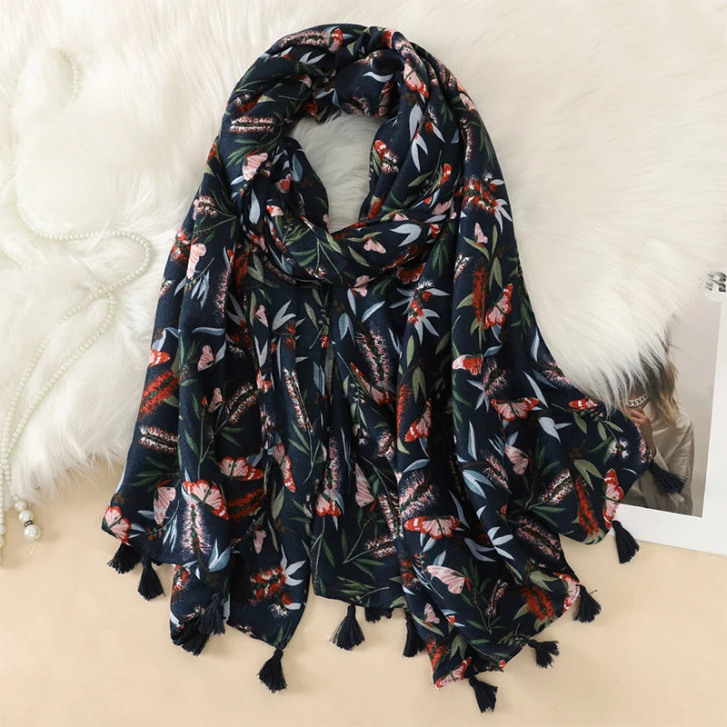 2023 Fashion Paisley Abstract Floral Tassel Viscose Shawl Scarf Lady High Quality Wrap Thin Pashmina Stole Muslim Hijab 180*90Cm