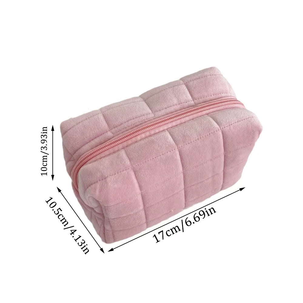 Cute Plush Makeup Bag for Women Portable Travel Small Cosmetic Bags Solid Color Zipper Toiletry Bag Washing Pouch Storage Bags
