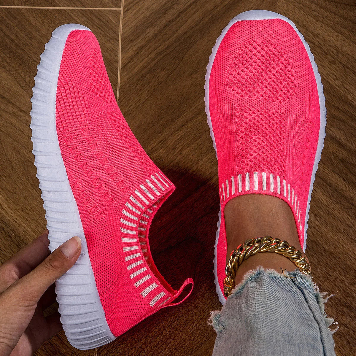 Women'S Breathable Knit Sneakers, Casual Lace up Outdoor Shoes, Lightweight Mesh Low Top Shoes