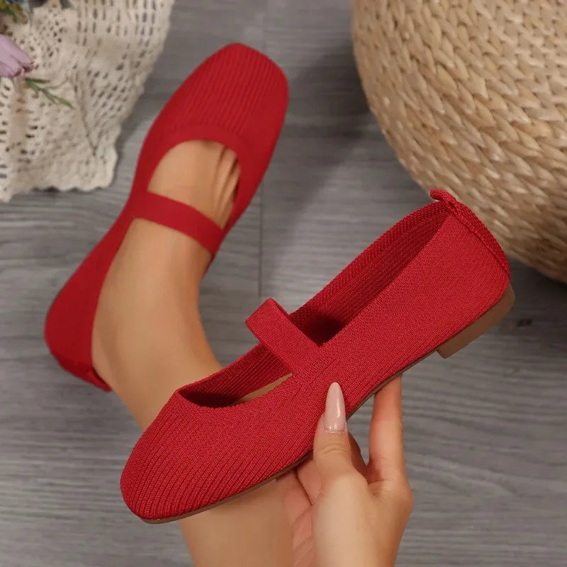 Women Casual Knitted Ballet Flats Shoes 2025 Comfortable Anti-Slip Strap Loafers Mary Jane Lightweight Daily Walking Sneakers
