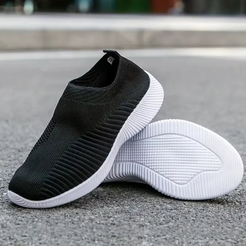 Women'S Solid Color Sneakers Breathable Mesh Woven Outdoor Lightweight Low Top Walking Running Sports Socks Shoes
