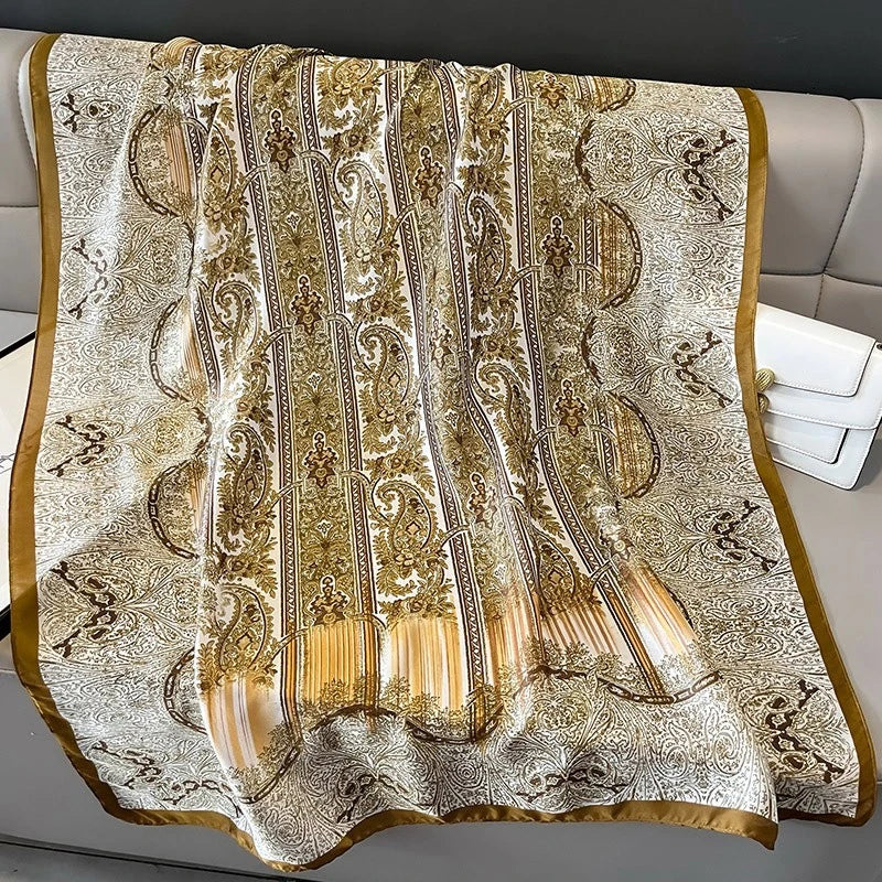 Oversized Silk Shawl for Women Luxury Paisley Print Sun Protection Wrap Summer Beach Cover up Muslim Hijab Scarf Fashion Bandana