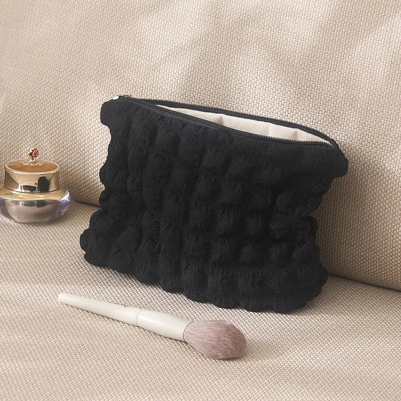 Travel Organizer Portable Zipper Soft Makeup Pouch for Lady Girls Popular Boho Reusable Bubble Cloth Capacity Cosmetic Bag