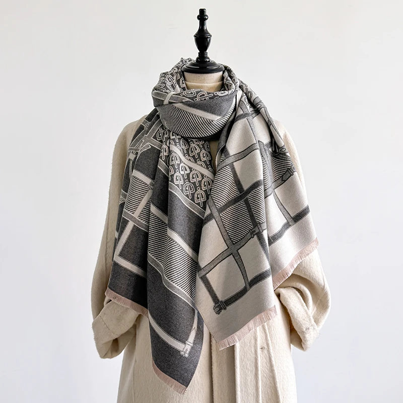 Women'S Winter Luxury Thick Warm Pashmina Wrap Imitation Cashmere Scarf with Paisley Jacquard Design for Casual Wear