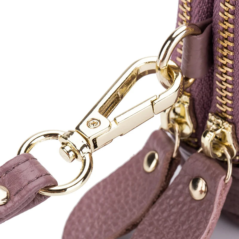 Real Leather Women Long Wallet Ladies Double Zipper Coin Purse Four-Leaf Clover Card Holder Female Cute Money Bag Luxury Clutch