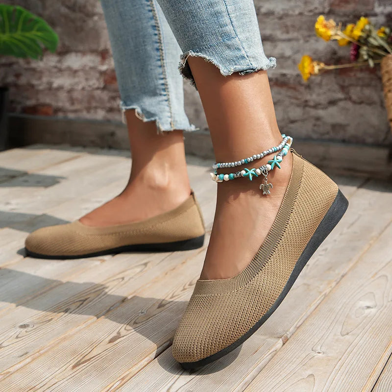 Round Toe Flats for Women Comfortable Knit Ballet Flat Shoes Casual Slip on Shallow Shoes Office Boat Shoes plus Size Moccasins