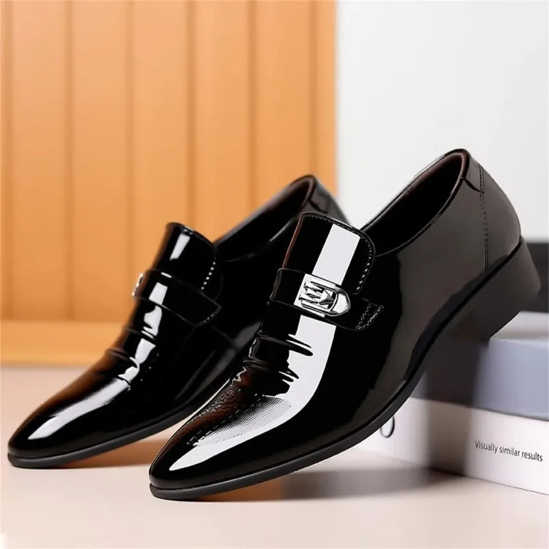 High-End Mens Dress Shoes High Gloss Patent Slip on Loafers Formal Business Oxford Casual Driving Pointed Toe Boat Shoe for Men
