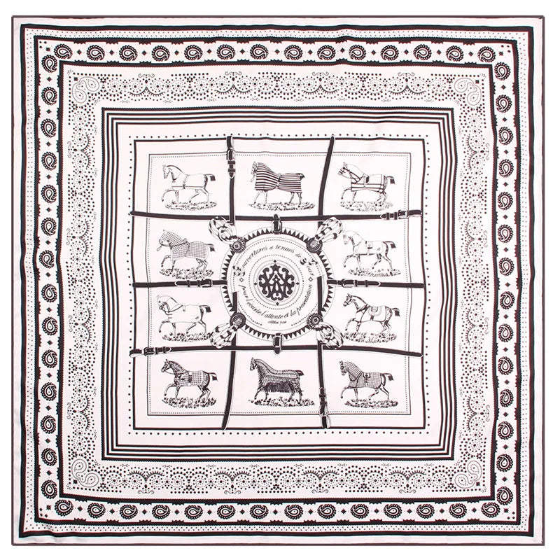 90Cm Hand Rolled Hem Paisley Horse Twill Silk Square Scarf Women Shawl Brand Hijab Scarf Foulard Head Scarves Design Bandana