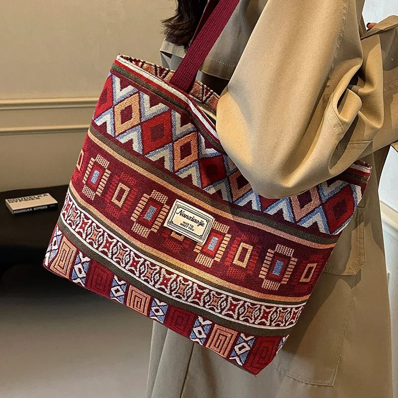 Large-Capacity Canvas Women'S Tote Bag Retro Versatile Single-Shoulder Commuting Mommy Handbag Designer Bucket Bag 2025