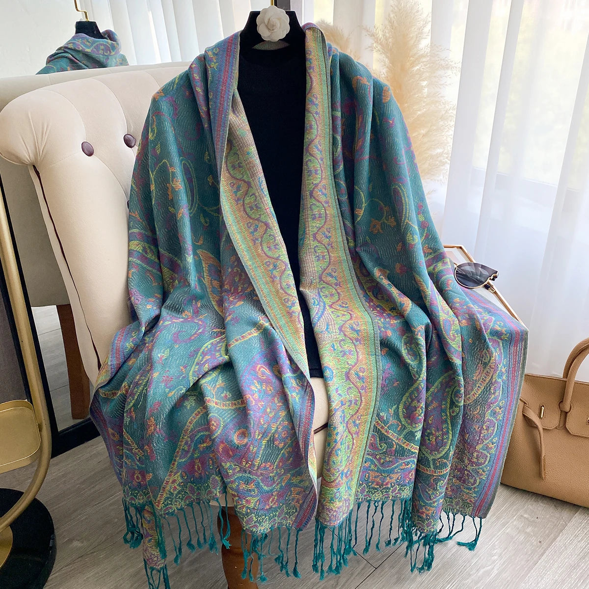 Women'S New Luxury Jacquard Paisley Scarf - Pashmina Travel Wraps, Warm Winter Poncho Blanket Shawl