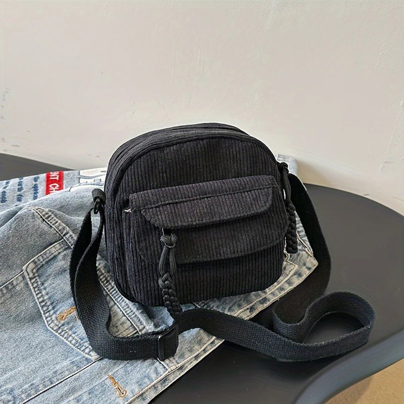 Korean Harajuku Messenger Bags Corduroy Women'S Small Shoulder Bag Teenager Girl Crossbody Bag Cute Tote Student Bolsa