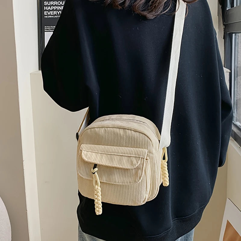 Korean Harajuku Messenger Bags Corduroy Women'S Small Shoulder Bag Teenager Girl Crossbody Bag Cute Tote Student Bolsa