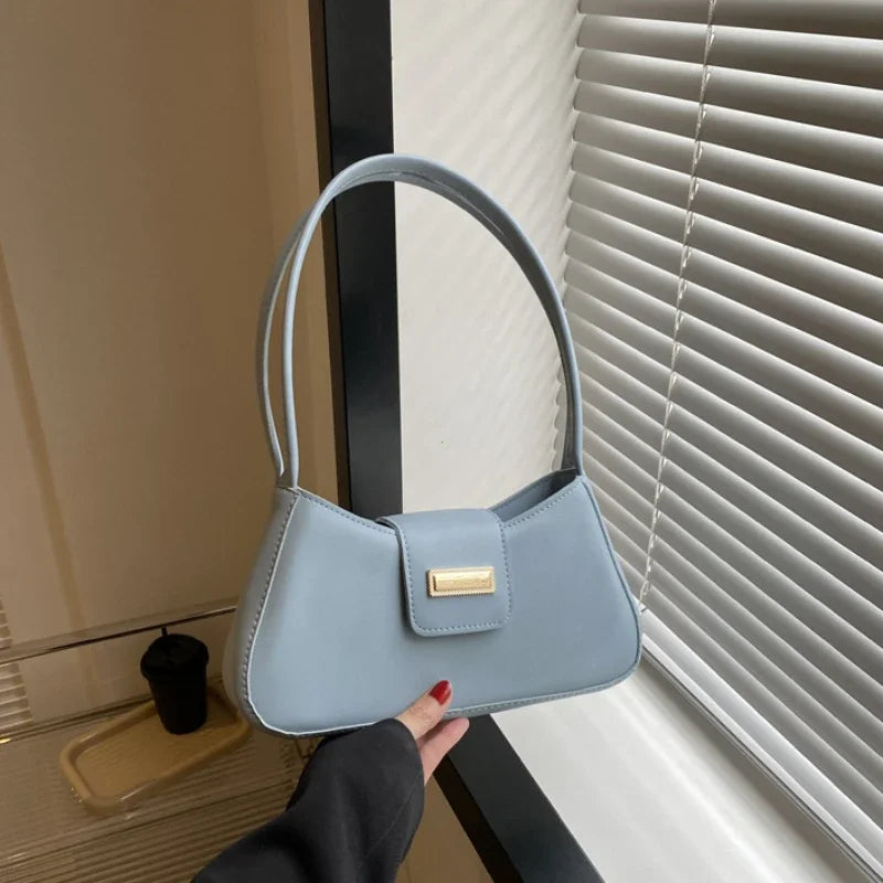 Minimalist Shoulder Bag for Women Simple Solid Color Underarm Bag Women'S Buckle Handbag and Purse Fashion Small Top-Handle Bags