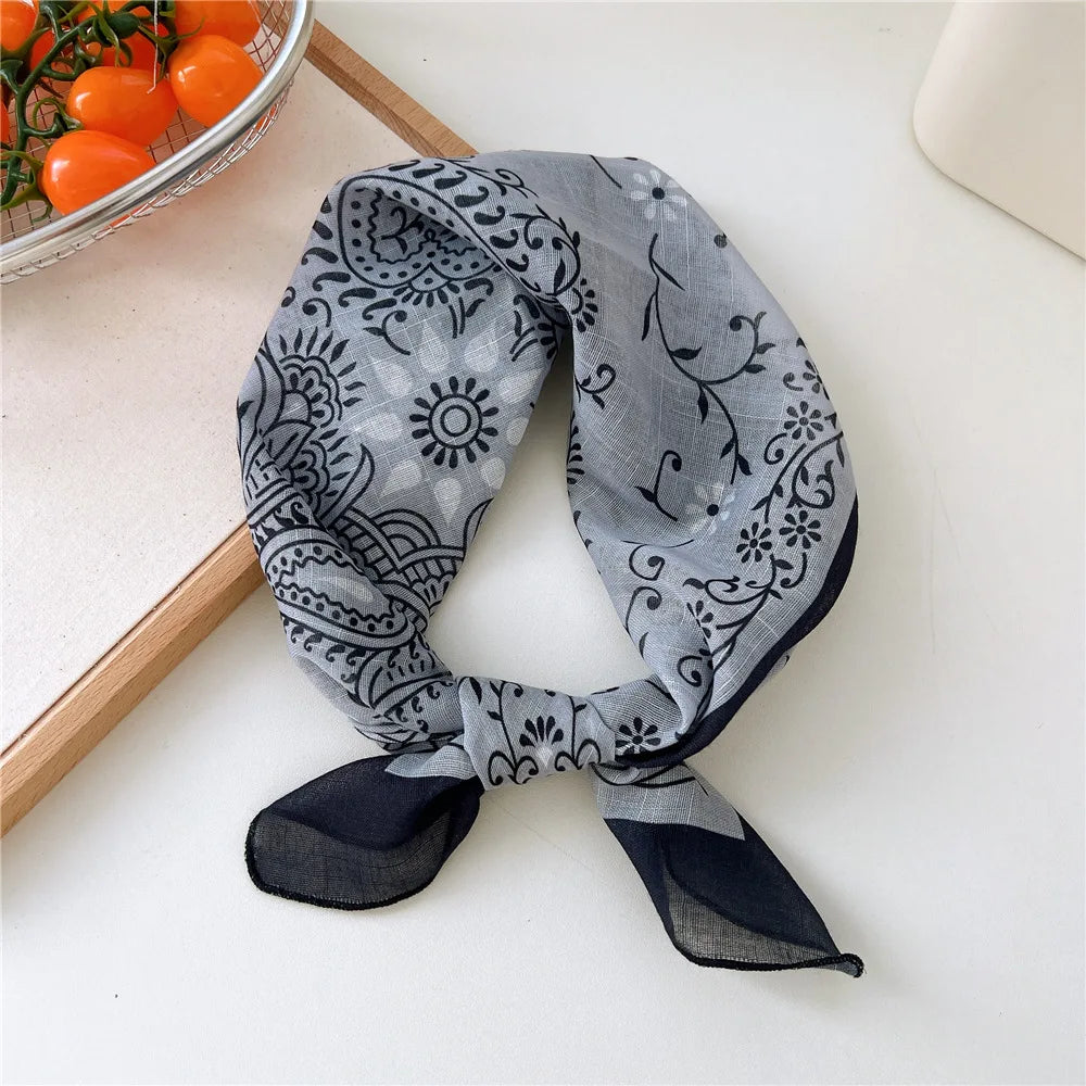 Fashion Women Printing Cotton Linen Small Square Scarf Summer Scarf Women'S Versatile Paisley Scarf Head Band Hair Accessories