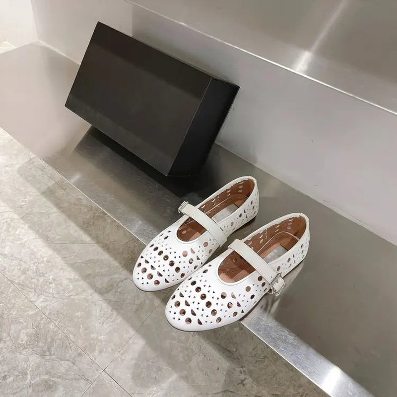 Round Toe One-Strap Single Shoes PU Leather Shallow Low-Cut Square Heel Rubber Sole Low Heel Less3Cm Women'S Comfort Dress Shoes