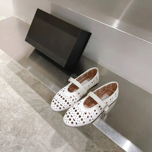 Round Toe One-Strap Single Shoes PU Leather Shallow Low-Cut Square Heel Rubber Sole Low Heel Less3Cm Women'S Comfort Dress Shoes