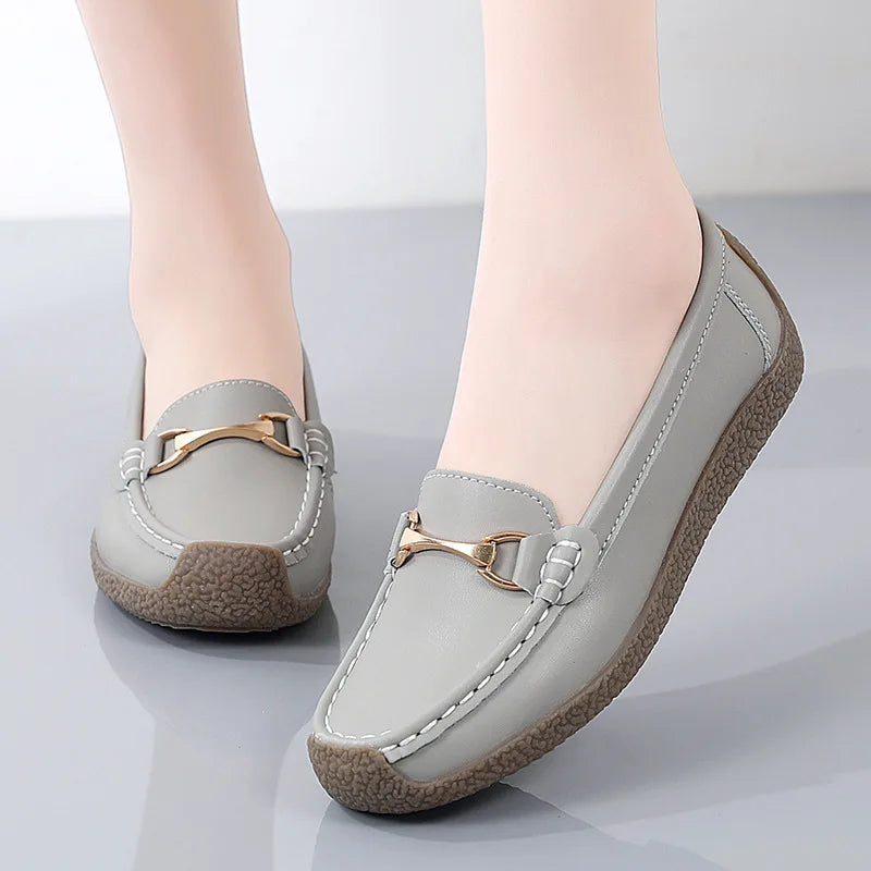 2025 New Spring /Autumn Women Flats Genuine Leather Moccasins Woman Casual Shoes Slip-On Loafers Female Boat Shoes Big Size 44