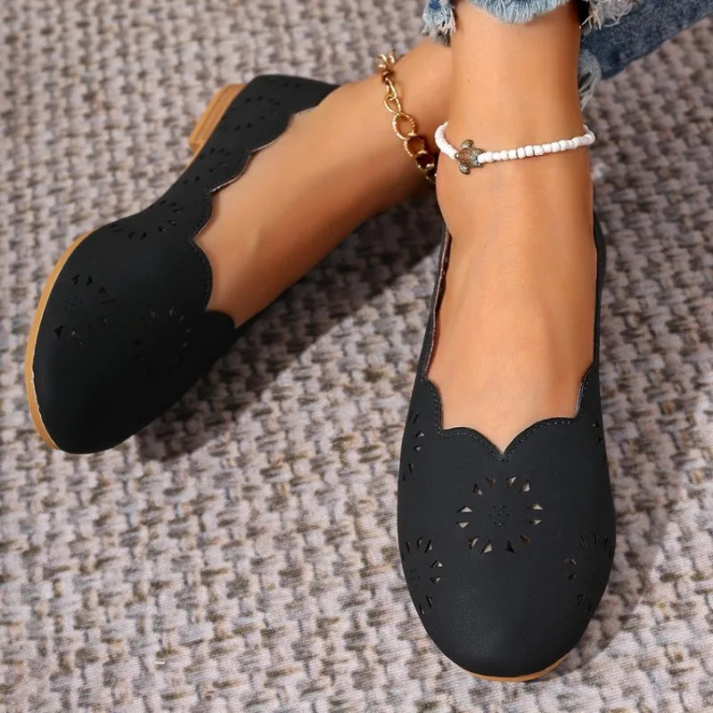 2026 Women Flat Shoes Genuine Leather Woman Pointed Toe Flats Summer Lady Hollow Out Loafers Women Shoes