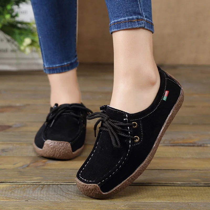 New Arrival Women Casual Shoes 2025 Suede Leather Flats Sneakers Lace up Moccasins Ladies Shoes Fashion Loafers plus Size 35-42