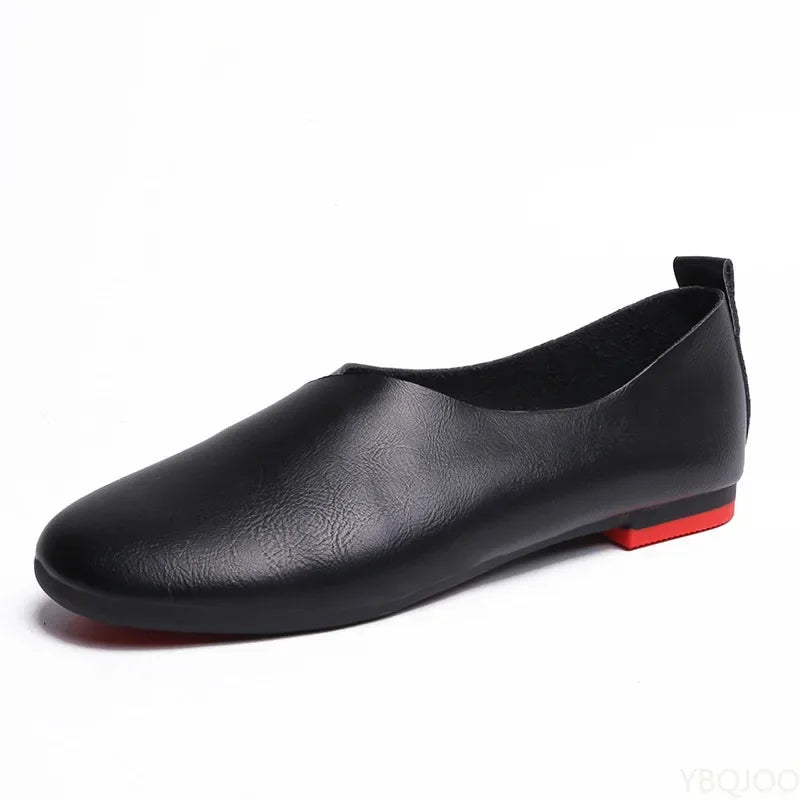 2022 Genuine Leather Flat Shoes Woman Hand-Sewn Leather Loafers Cowhide Flexible Spring Casual Shoes Women Flats Women Shoes