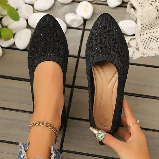Elastic Knitting Flats Slip on Shoes for Women Summer Breathable Soft Loafers Woman Lightweight Casual Shoes Mom Moccasins