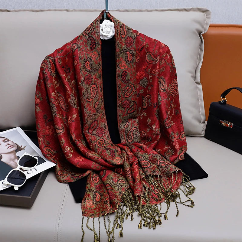 Foulard Paisley Imprime Design Hijabs Pour Femme Cachemire Pashmina Chale Dame Enveloppement Chaud Hiver Foulards Femme