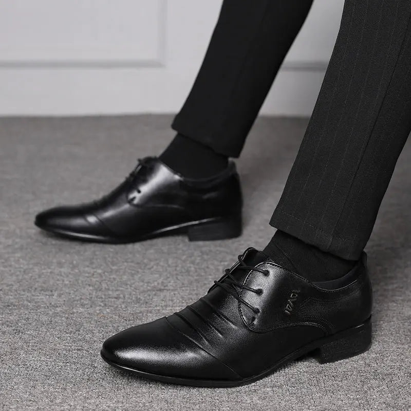 Classic Men Dress Shoes Lace-Up White Leather Shoes for Man plus Size Point Toe Business Casual Men'S Formal Shoes for Wedding