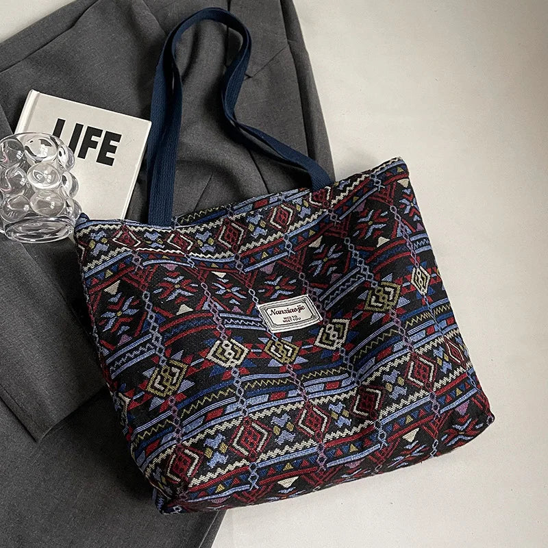 Large-Capacity Canvas Women'S Tote Bag Retro Versatile Single-Shoulder Commuting Mommy Handbag Designer Bucket Bag 2025