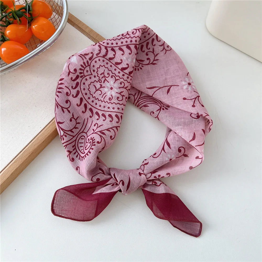 Fashion Women Printing Cotton Linen Small Square Scarf Summer Scarf Women'S Versatile Paisley Scarf Head Band Hair Accessories
