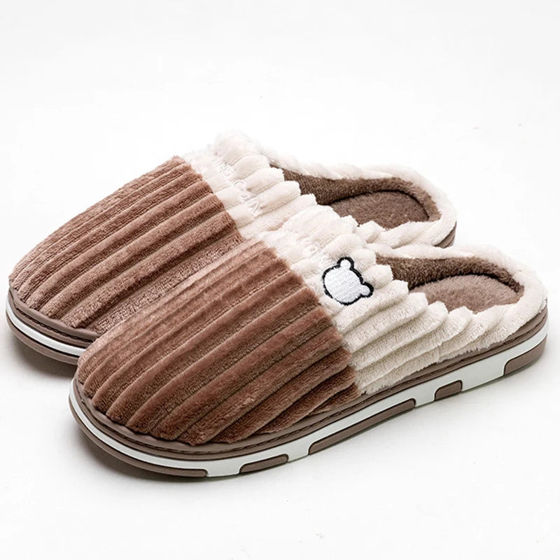 Smile Pop Women Confinement Soft Cotton Slippers Warm Non-Slip Plush Home Cotton Slippers Men Winter Couple Cotton Slippers