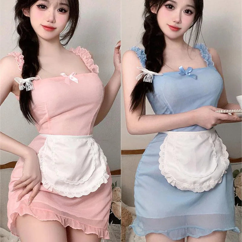 Cosplay Clothing Milk Flavored Pure Maid Dress Apron Bow Tie Lace Girl Kawaii Suspender Dress Sexy Costume Women Night Appeal