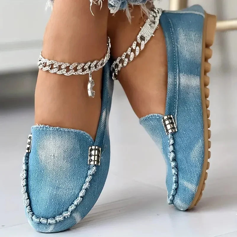 Women Flats round Toe Thick Bottom Walking Flat Shoes Women New Casual Denim Shoes Spring Autumn Vintage Chunky Sneakers Women
