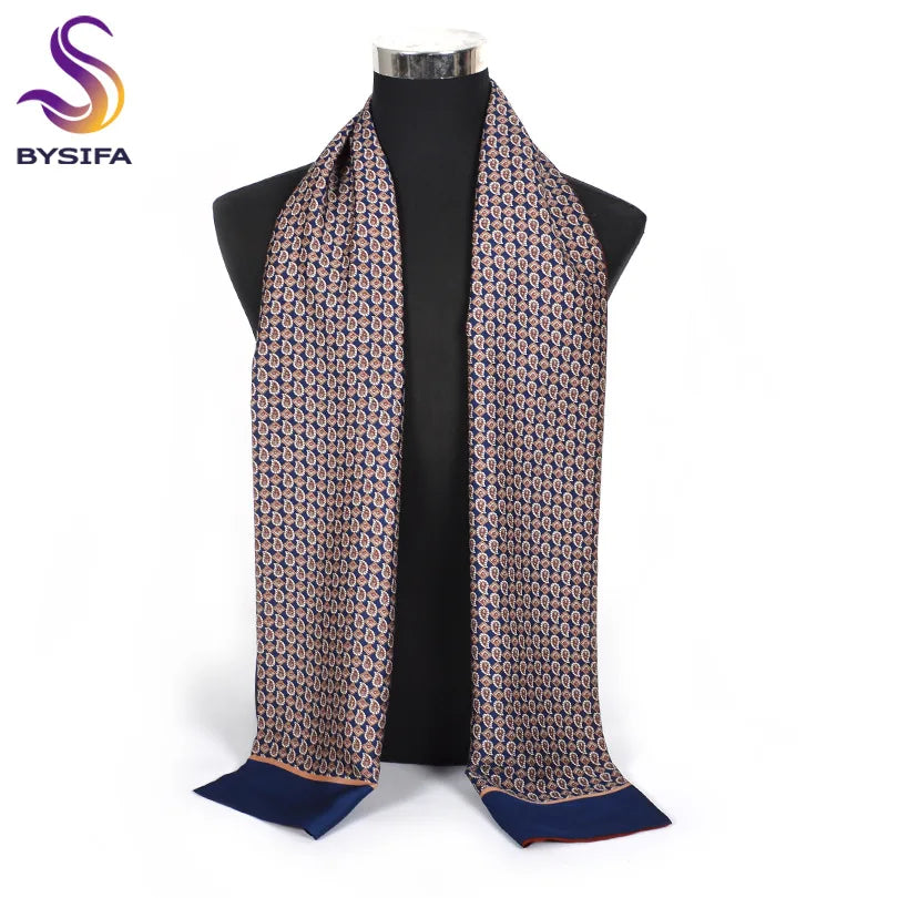 [] Winter Business Men Scarves New Brand Male Long Silk Scarf Cravat Double Faces Coffee Paisley Men Neck Scarf 170*30Cm