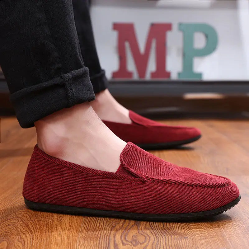 Man'S Big Size Loafers Shoes Flats Slippers Fabric Slip-On Men Driving Shoes Fashion Summer Style Soft Male Moccasins