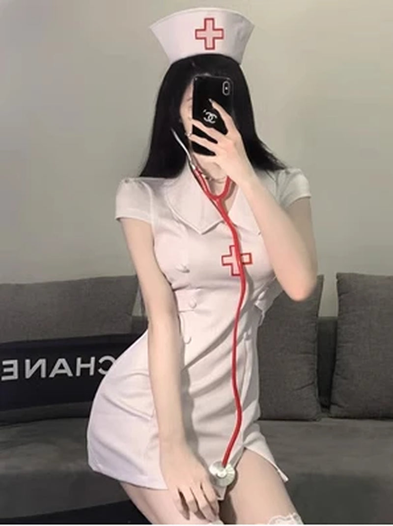 Halloween New Arrival Sexy Women'S Angel Doctor Cosplay Costume Adult Maid Nurse Uniform Role Play Theme Party Dress with Hood