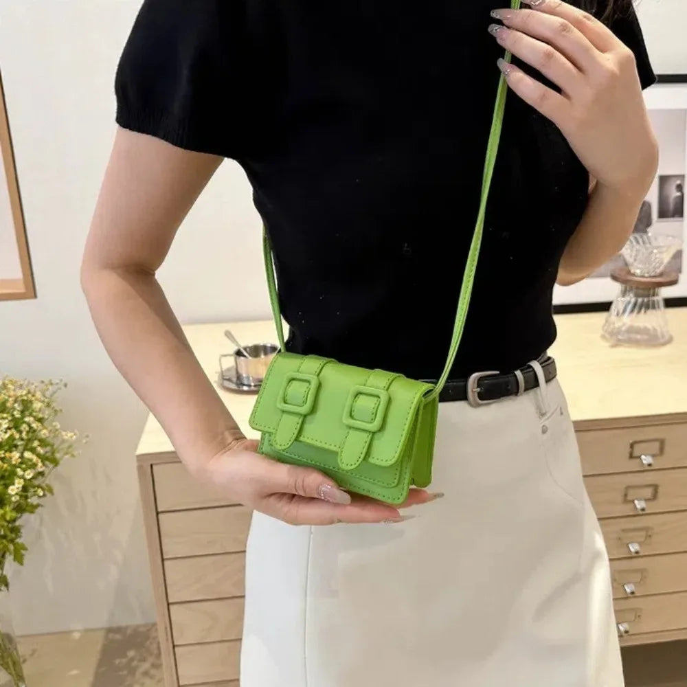 Fashion Mini Messenger Bags PU Leather Buckle Shoulder Bag Solid Color Crossbody Bags Ladies
