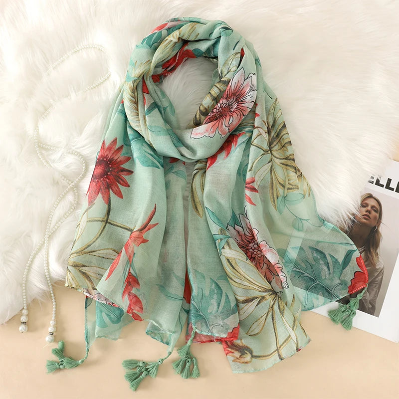 2023 Fashion Paisley Abstract Floral Tassel Viscose Shawl Scarf Lady High Quality Wrap Thin Pashmina Stole Muslim Hijab 180*90Cm