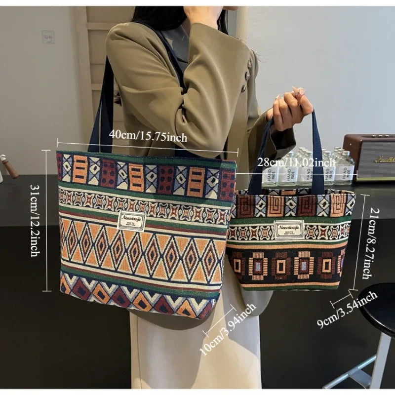 Large-Capacity Canvas Women'S Tote Bag Retro Versatile Single-Shoulder Commuting Mommy Handbag Designer Bucket Bag 2025