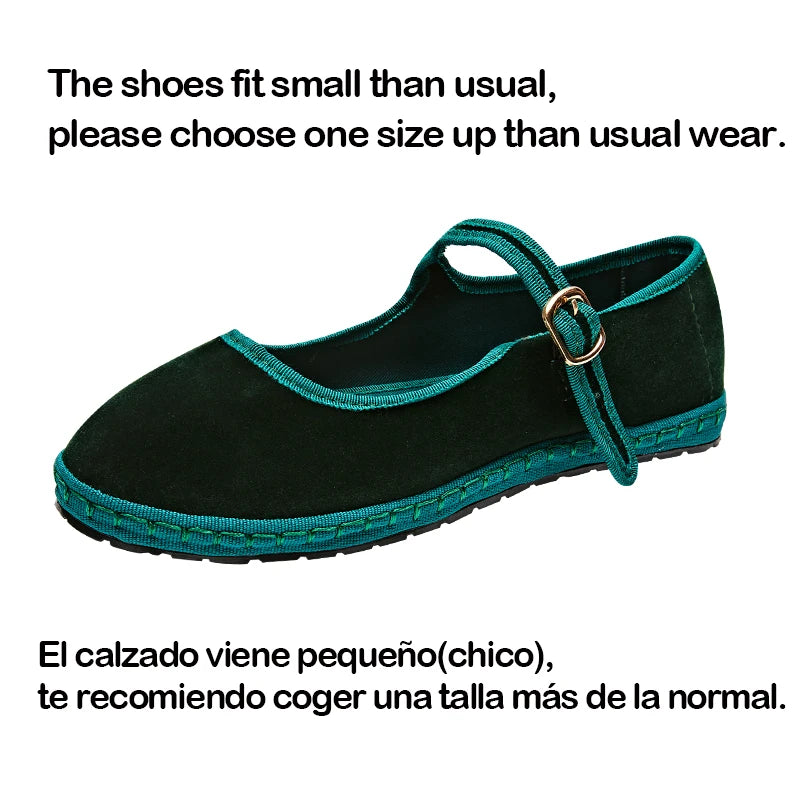 Gray Mary Jeans Flats Shoes Women round Toe Hand Stitch Velvet Cloth Shoes Ladies Casual Soft Comfortable Ballet Shoes Loafers