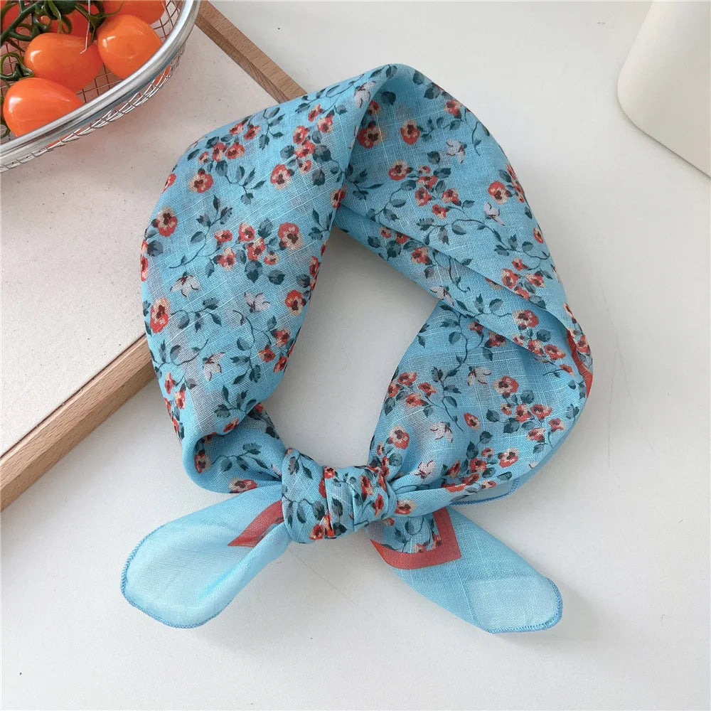 Fashion Women Printing Cotton Linen Small Square Scarf Summer Scarf Women'S Versatile Paisley Scarf Head Band Hair Accessories