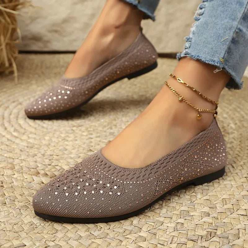 Elastic Knitting Flats Slip on Shoes for Women Summer Breathable Soft Loafers Woman Lightweight Casual Shoes Mom Moccasins