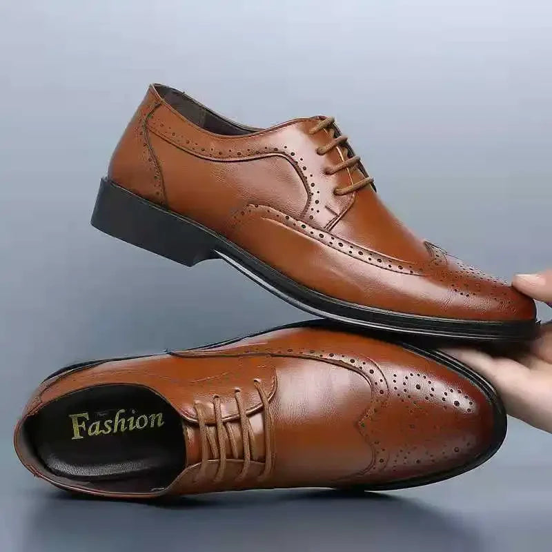 Shoes Men Leather Original New Men Wingtip Oxford Shoes Genuine Calfskin Leather Brogue Dress Shoes Classic Business Formal Shoe