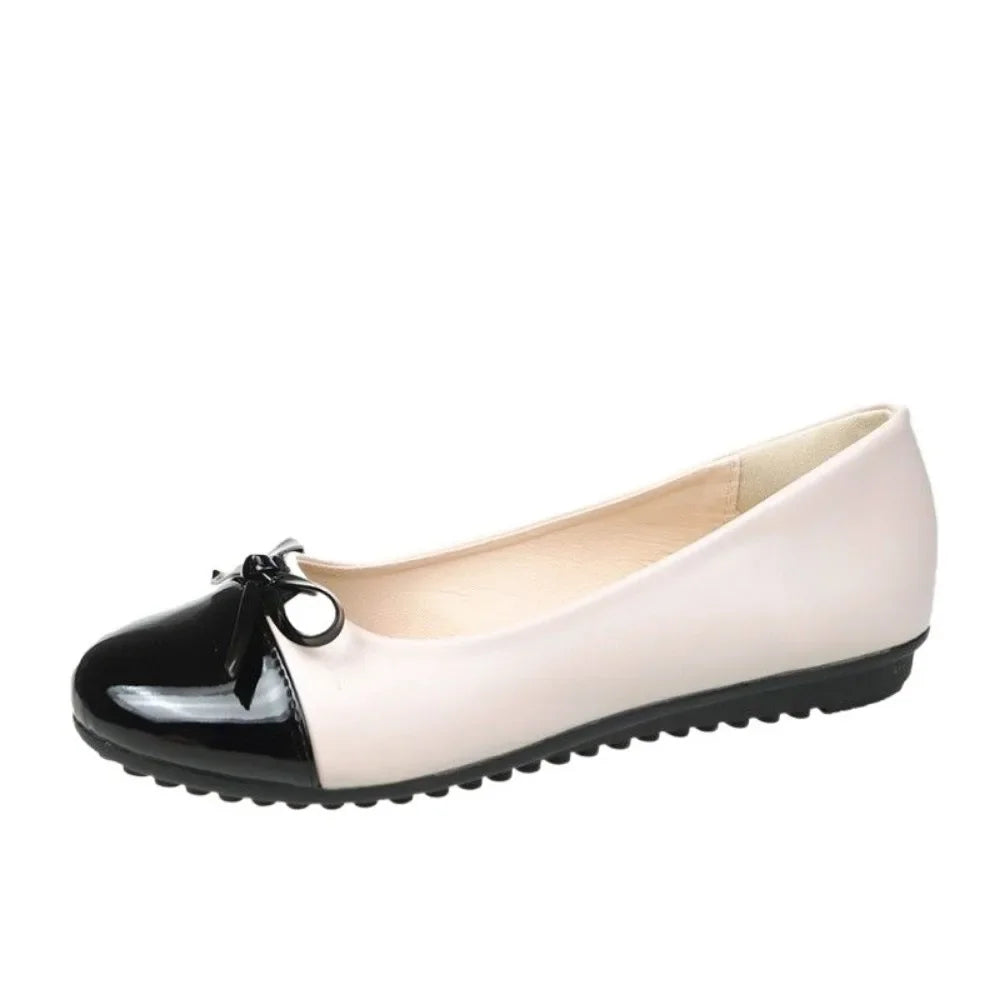 Ballerina Mother'S Shoes Women'S Flat Shoes Comfort Non-Slip Ladies Loafers Leather Flats Elegant Bowknot Women'S Single Shoes